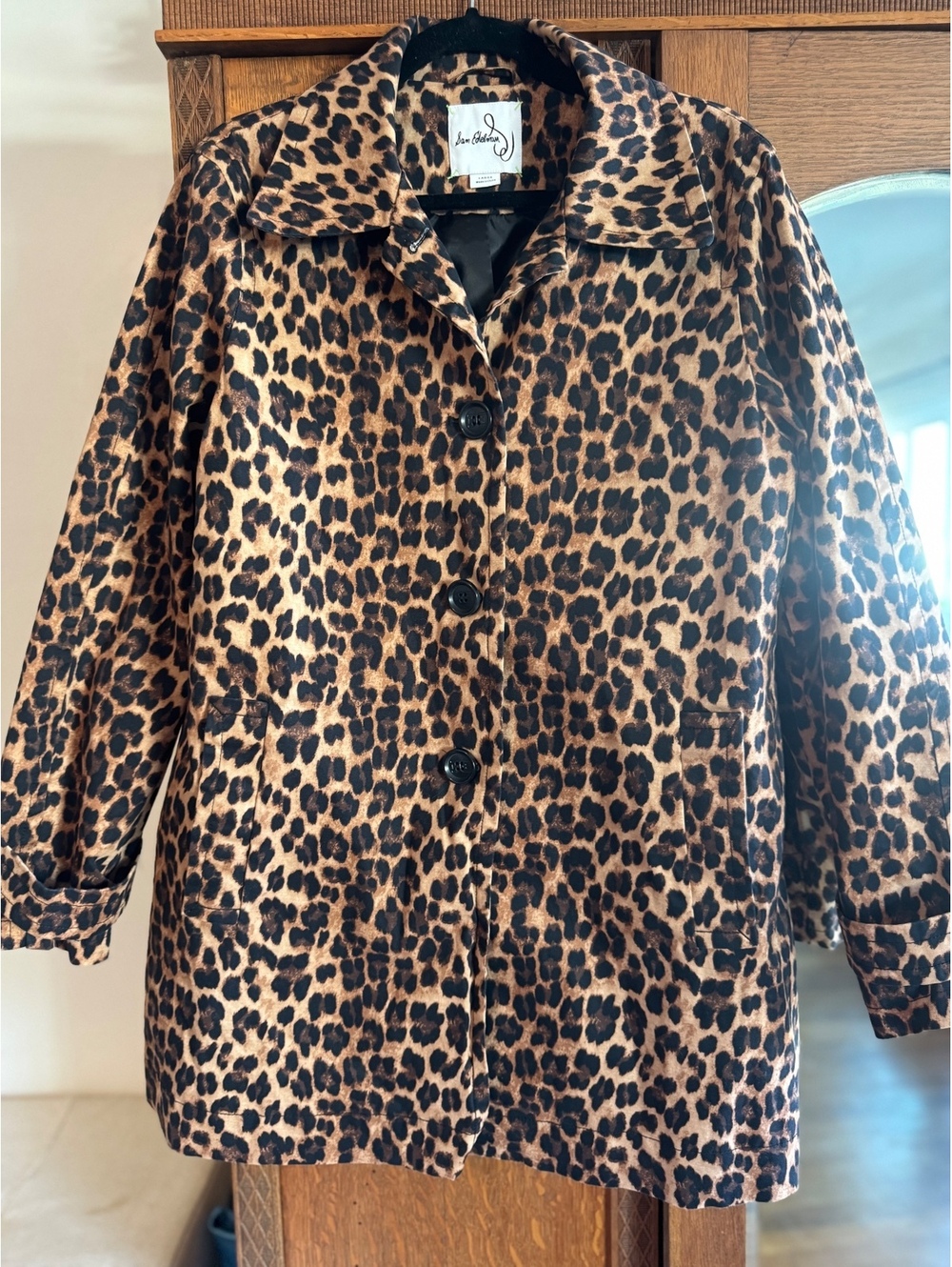Sam Edelman Women's Leopard Cheetah Print Button Down Coat Jacket Size Large